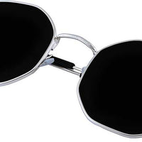 Unisex Black Silver Round Sunglass