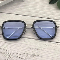 Unisex Blue Silver Retro Square Sunglass