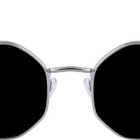 Unisex Black Silver Round Sunglass