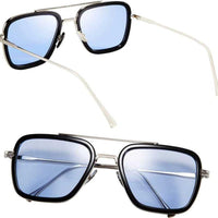 Unisex Blue Silver Retro Square Sunglass
